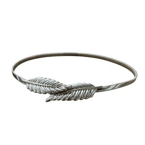 Silver Metal Flower Leaf Stretch Waist Belt 22” Length